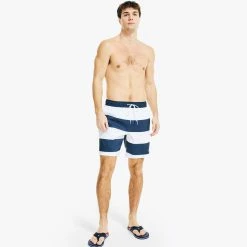 New 🧨 Nautica Mens 8" Sustainably Crafted Striped Swim ⌛