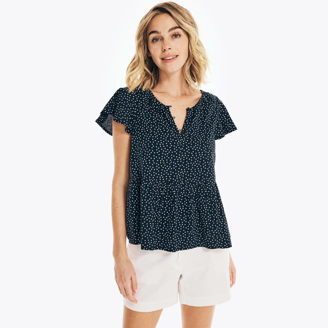 Promo π Nautica π© Womens Sustainably Crafted Split-Neck Peplum Top π - Image 2