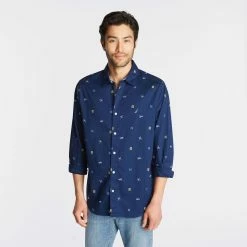 Promo 🛒 Nautica Mens Big & Tall Classic Fit Stretch Oxford 👕 Shirt In Maritime Icon Print 🛒