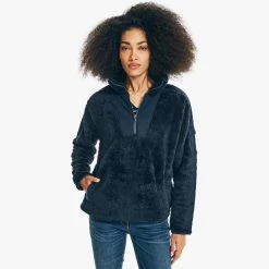 Outlet 🔥 Nautica 👩 Womens Mixed Media Quarter-Zip Sherpa Fleece 😍