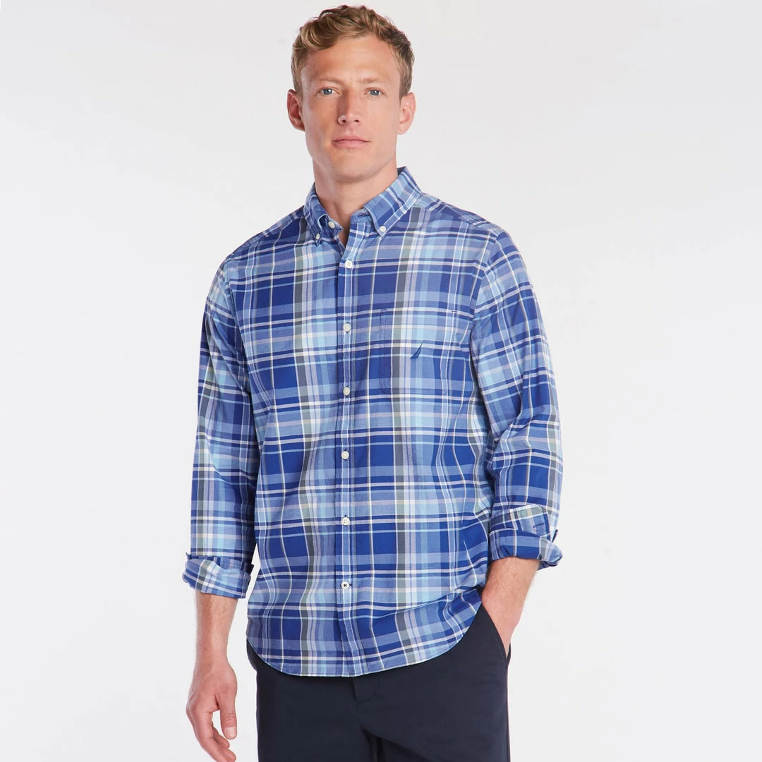 Hot Sale π Nautica Mens Big & Tall Classic Fit Stretch Poplin π Shirt In Plaid π
