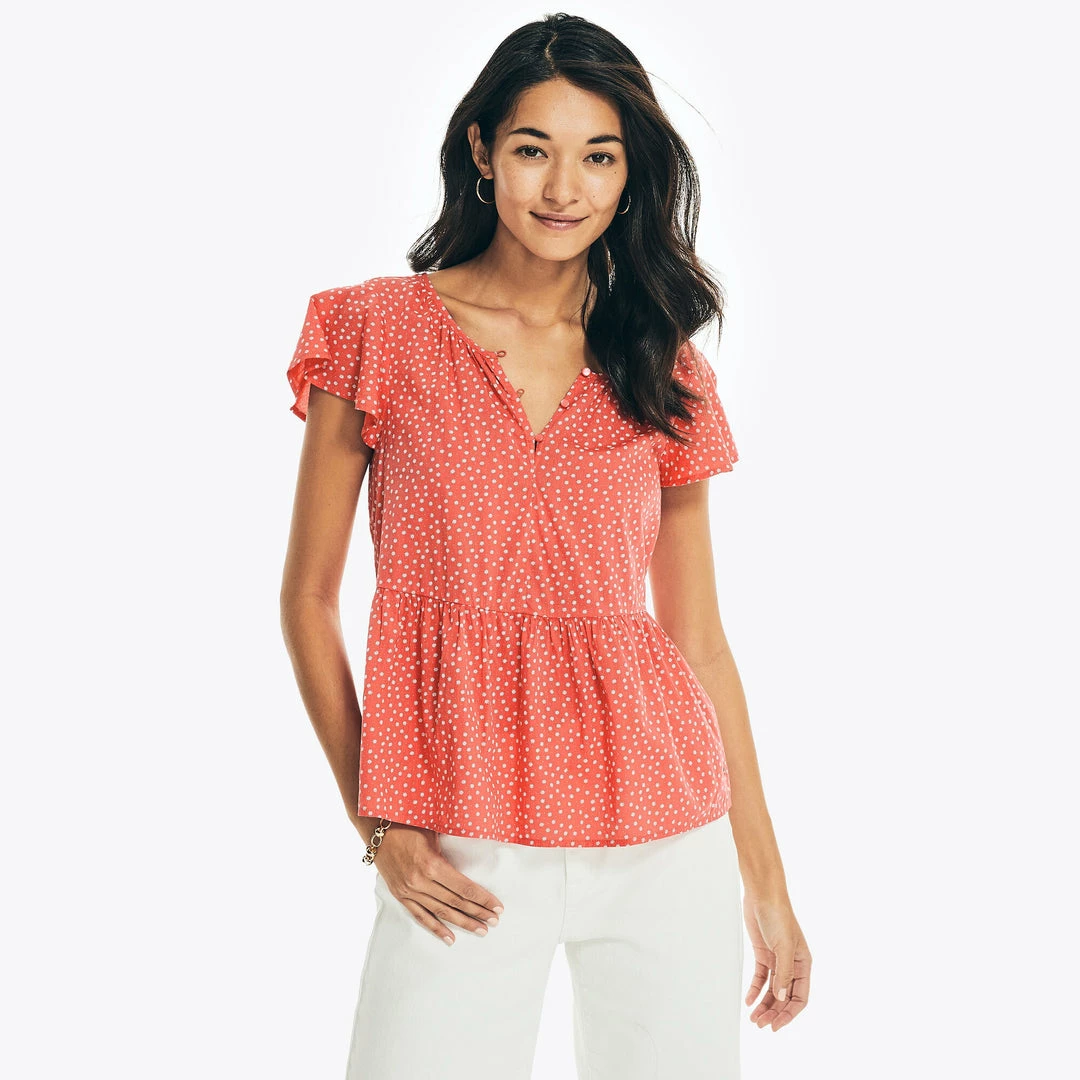 Promo π Nautica π© Womens Sustainably Crafted Split-Neck Peplum Top π