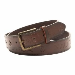 Coupon 🤩 Nautica Mens Logo Embossed Belt In Brown ❤️