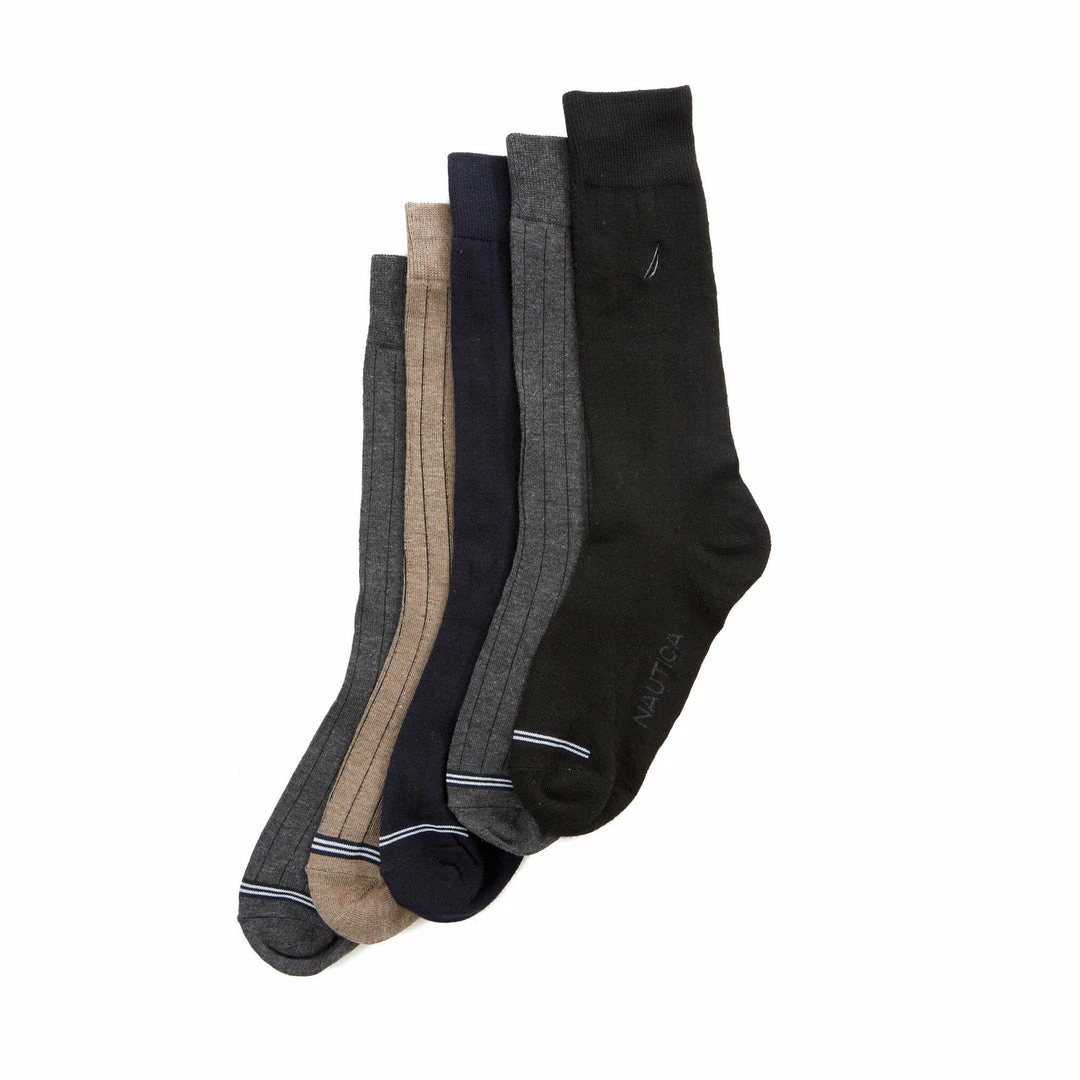 Budget 𧨠Nautica Mens Solid Ribbed π Dress 𧦠Socks, 5-Pack β¨