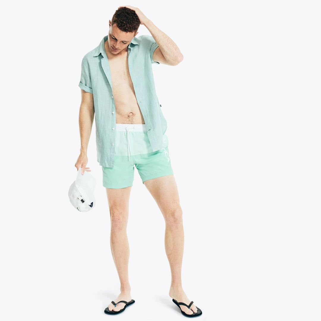 New β€οΈ Nautica Mens 6" Logo Colorblock Quick-Dry Swim π