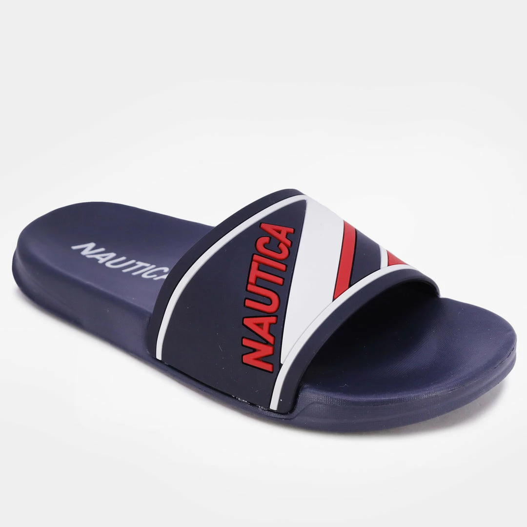 Flash Sale β€οΈ Nautica π© Womens Embossed Striped Logo Slide π©΄ Sandal β€οΈ