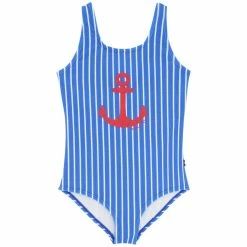 Promo 👏 Nautica Little 👧 Girls' Striped Anchor One-Piece (4-7) for kids 👍