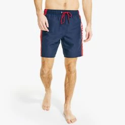Budget 💯 Nautica Mens 8" Sustainably Crafted Logo Swim 🎉