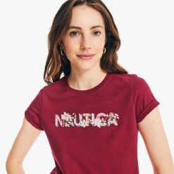 Cheap 👍 Nautica 👩 Womens Sustainably Crafted Floral Foil Logo T-Shirt 🎉