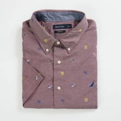 Coupon ✨ Nautica Mens Big & Tall Graphic Short Sleeve Oxford 👚 Shirt 🔔