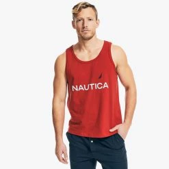 Best Pirce 🔔 Nautica Mens Logo Graphic Sleep Tank 🎉