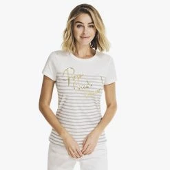 Hot Sale 😀 Nautica 👩 Womens Pop Clink Cheers Striped T-Shirt 😍