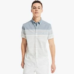 Promo ✨ Nautica Mens Striped Poplin Short-Sleeve 👕 Shirt 😍