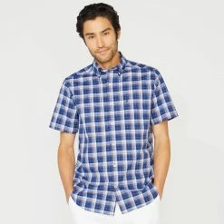 Promo 🧨 Nautica Mens Big & Tall Plaid Short Sleeve 👚 Shirt 😀