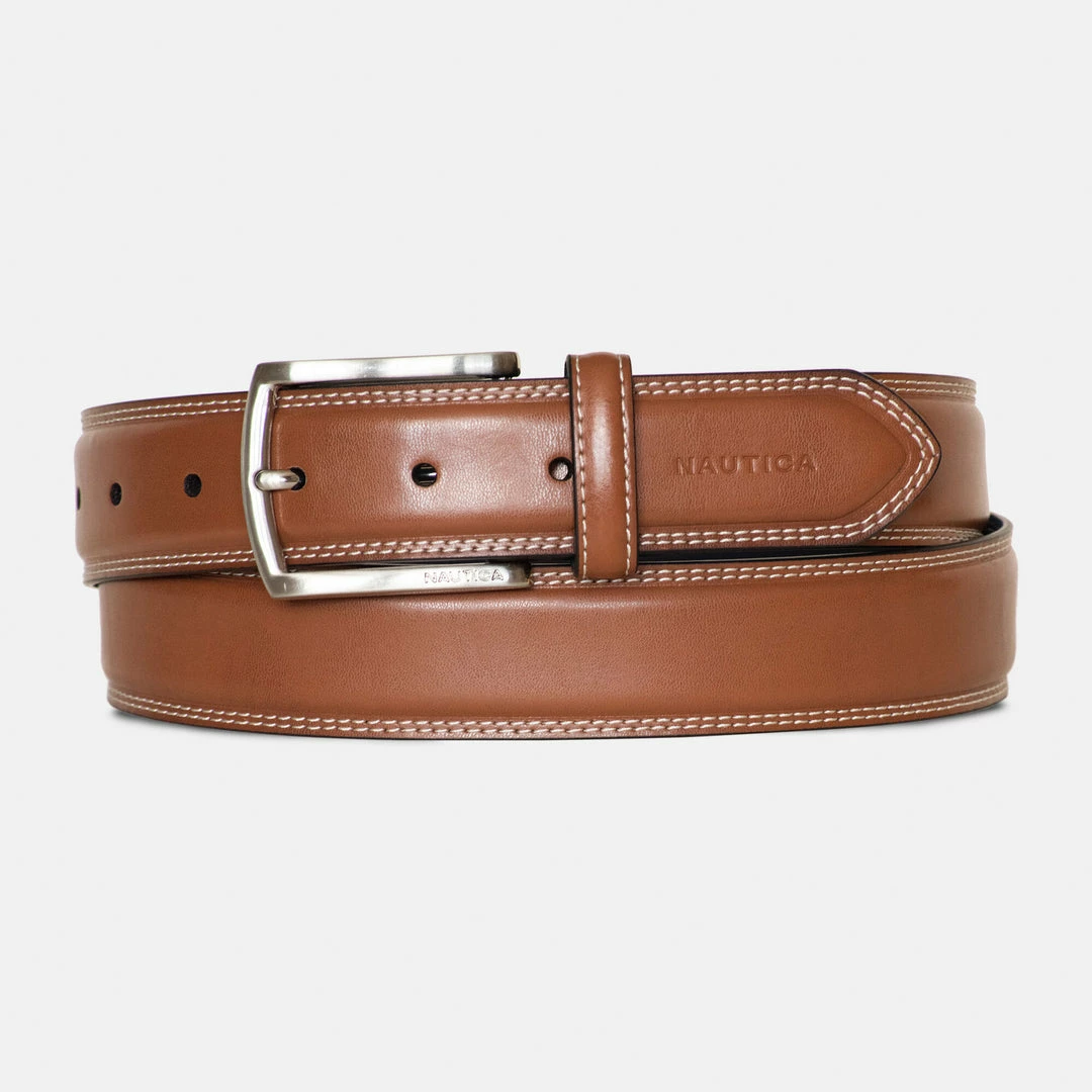 Outlet π€© Nautica Mens Double-Stitch Leather Belt π