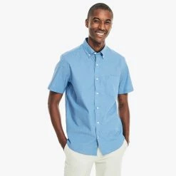 New ✔️ Nautica Mens Wrinkle-Resistant Wear To Work Short-Sleeve 👕 Shirt 😍
