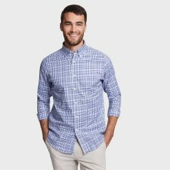Cheap ⌛ Nautica Classic Fit 👕 Shirt In Marine Blue Plaid for men 😉