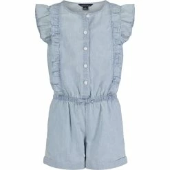 Best deal 💯 Nautica 👧 Girls' Ruffle Lightweight Denim Romper (8-16) for kids 👏