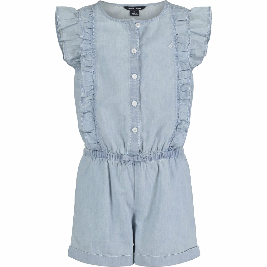 Best deal π― Nautica π§ Girls' Ruffle Lightweight Denim Romper (8-16) for kids π