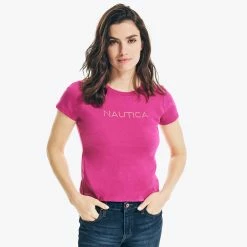 Top 10 😉 Nautica 👩 Womens Studded Logo Crewneck T-Shirt 🔥