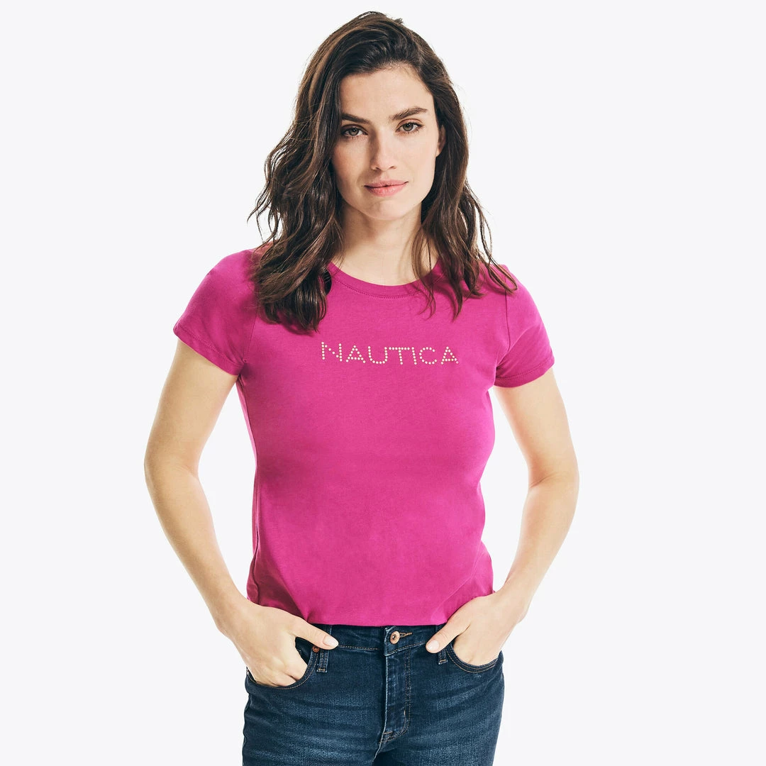 Top 10 π Nautica π© Womens Studded Logo Crewneck T-Shirt π₯