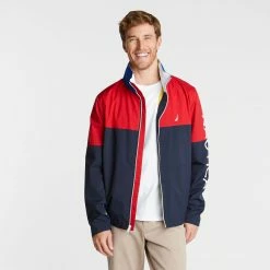 Best Sale ⌛ Nautica Mens Big & Tall Lightweight Colorblock Bomber With Concealed Hood ✔️