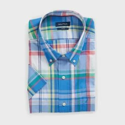 Cheap 🤩 Nautica Mens Big & Tall Plaid Short Sleeve 👚 Shirt 🔔