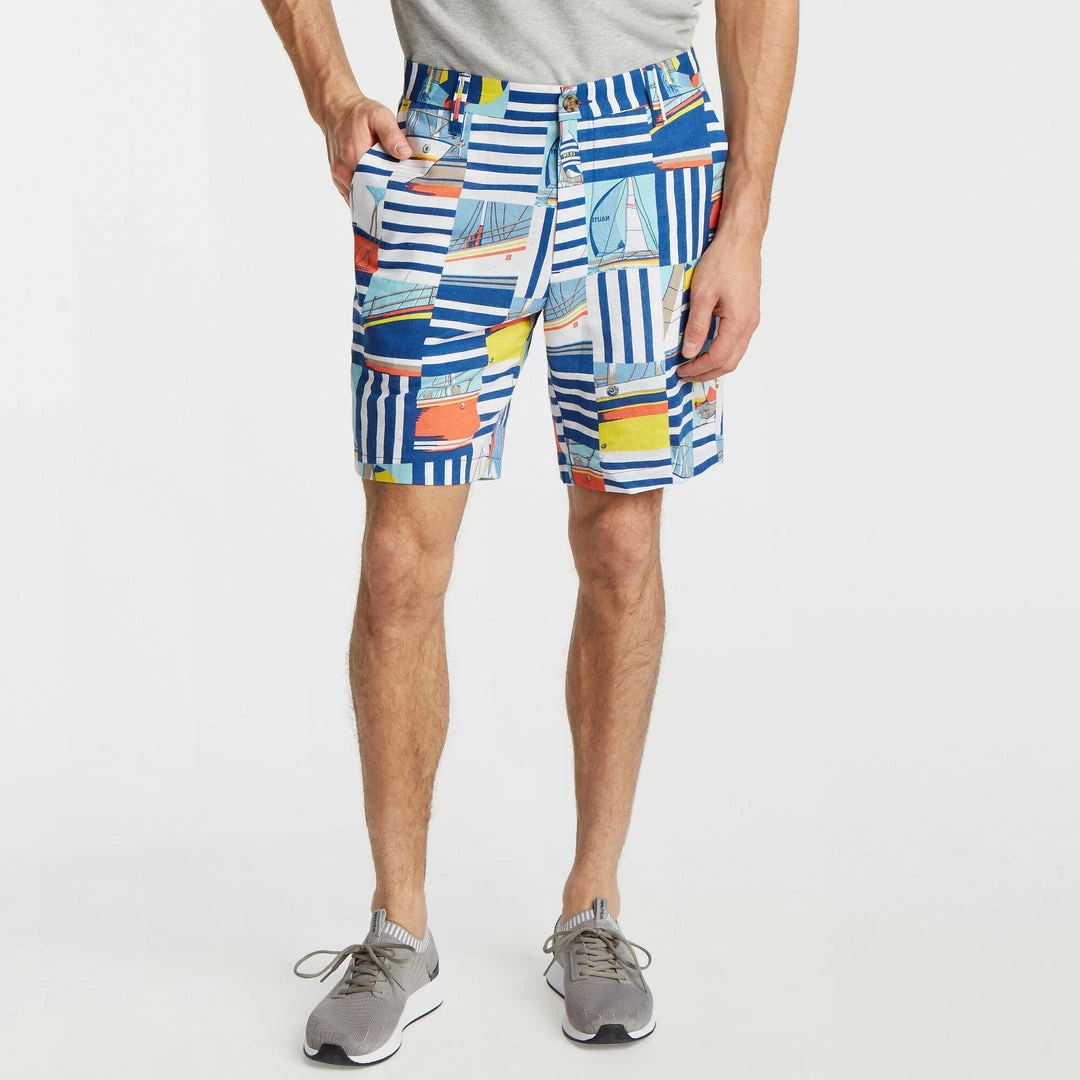 Hot Sale 𧨠Nautica 8.5" Striped Sailboat Print Linen Short for men π