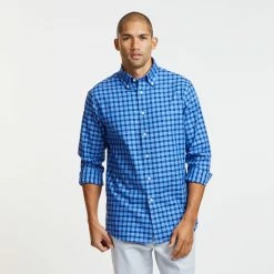New ⌛ Nautica Classic Fit 👕 Shirt In Marine Blue Gingham for men ❤️