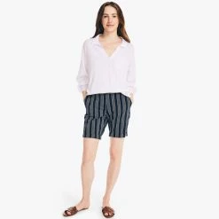 Budget ✔️ Nautica 👩 Womens 10" Striped Stretch-Twill Short 🎉