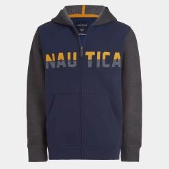 New ✨ Nautica Little Boys' Colorblock Logo Zip Hoodie (4-7) for kids 🧨
