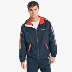 Promo 🌟 Nautica Mens Reissue Side-Stripe Hooded Jacket ⭐