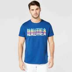 New 👍 Nautica Mens Big & Tall Multiple Logo Graphic T-Shirt ✔️