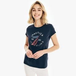 Cheapest 😍 Nautica 👩 Womens Sustainably Crafted Americana Graphic T-Shirt 🎉