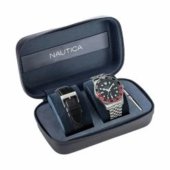Buy ⭐ Nautica Mens Pacific Beach Stainless Steel And Leather ⌚ Watch Box Set 💯