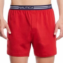 Promo 🎁 Nautica Mens Red Solid Knit Boxers 🎉