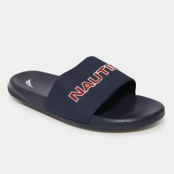Cheap 😉 Nautica Mens Logo Embossed Slide 🩴 Sandals 🎉