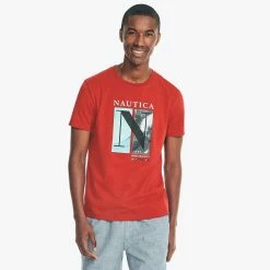 Best deal 🔔 Nautica Mens Sustainably Crafted Wind Velocity Graphic T-Shirt ⌛